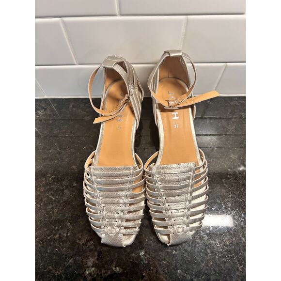 Josh Metallic Silver Woven Leather Slingback Heeled Sandals Party Y2K Size 37 - Picture 3 of 10